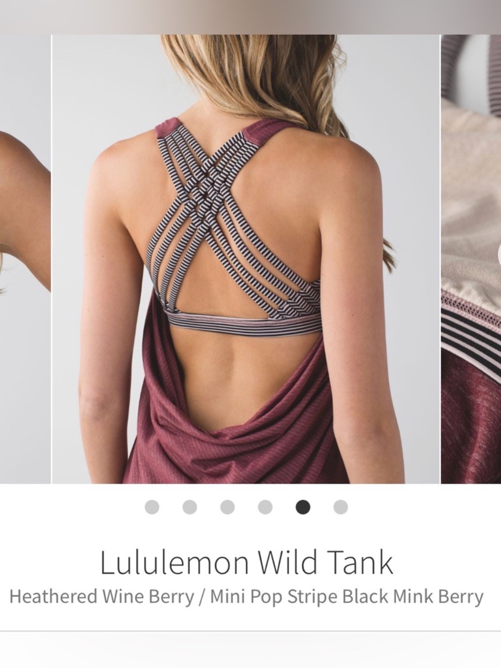Lululemon Wild Tank, Size 6, EUC, $64, No Flaws. Berry/Mini Stripe